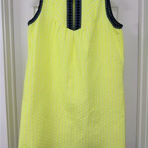 J. Crew Neon Yellow Sleeveless Dress with Embroidered Blue Trim